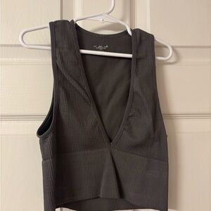 Gray Sleeveless Ribbed Top